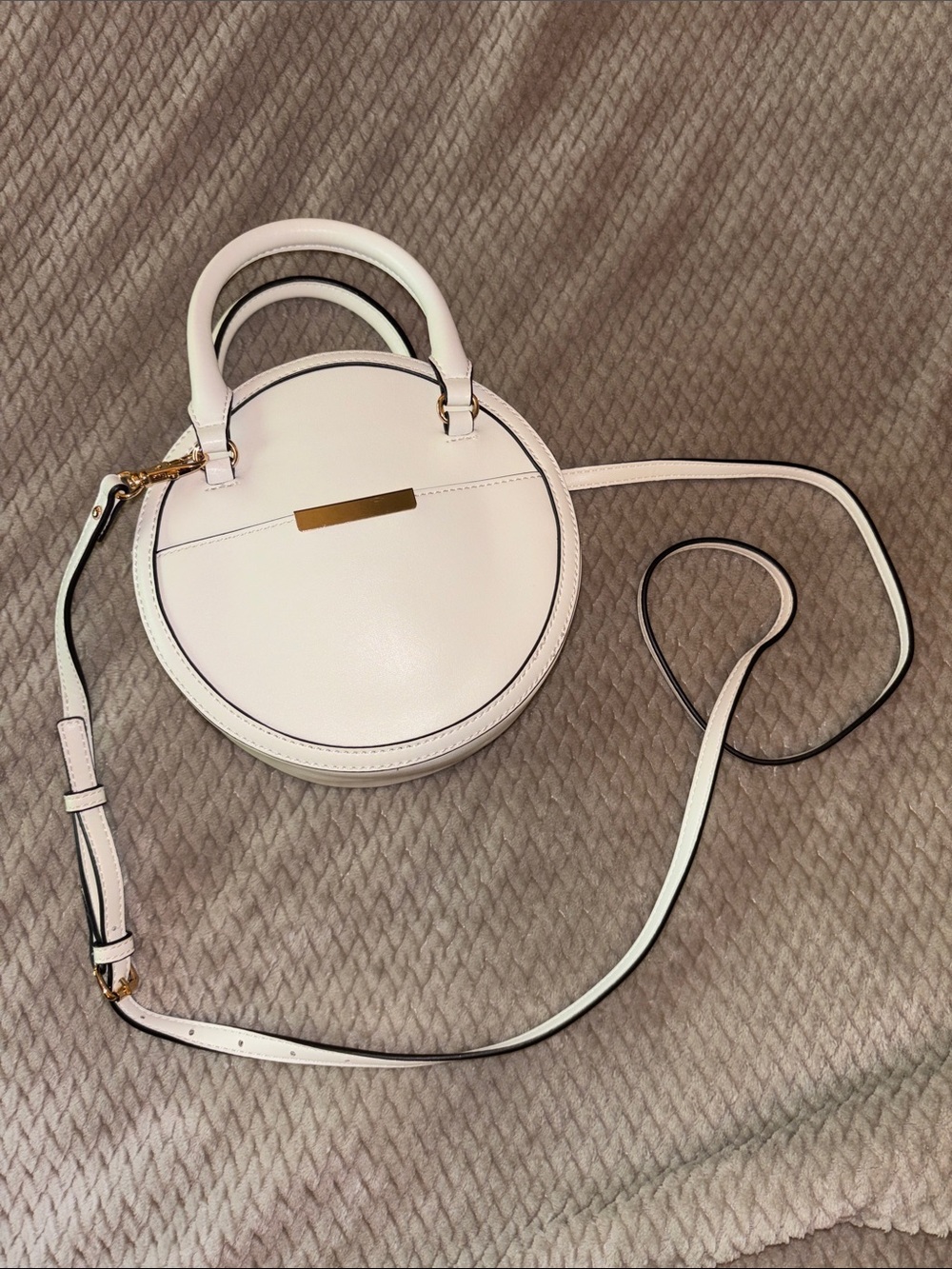 Round White Crossbody Bag with Top Handle
